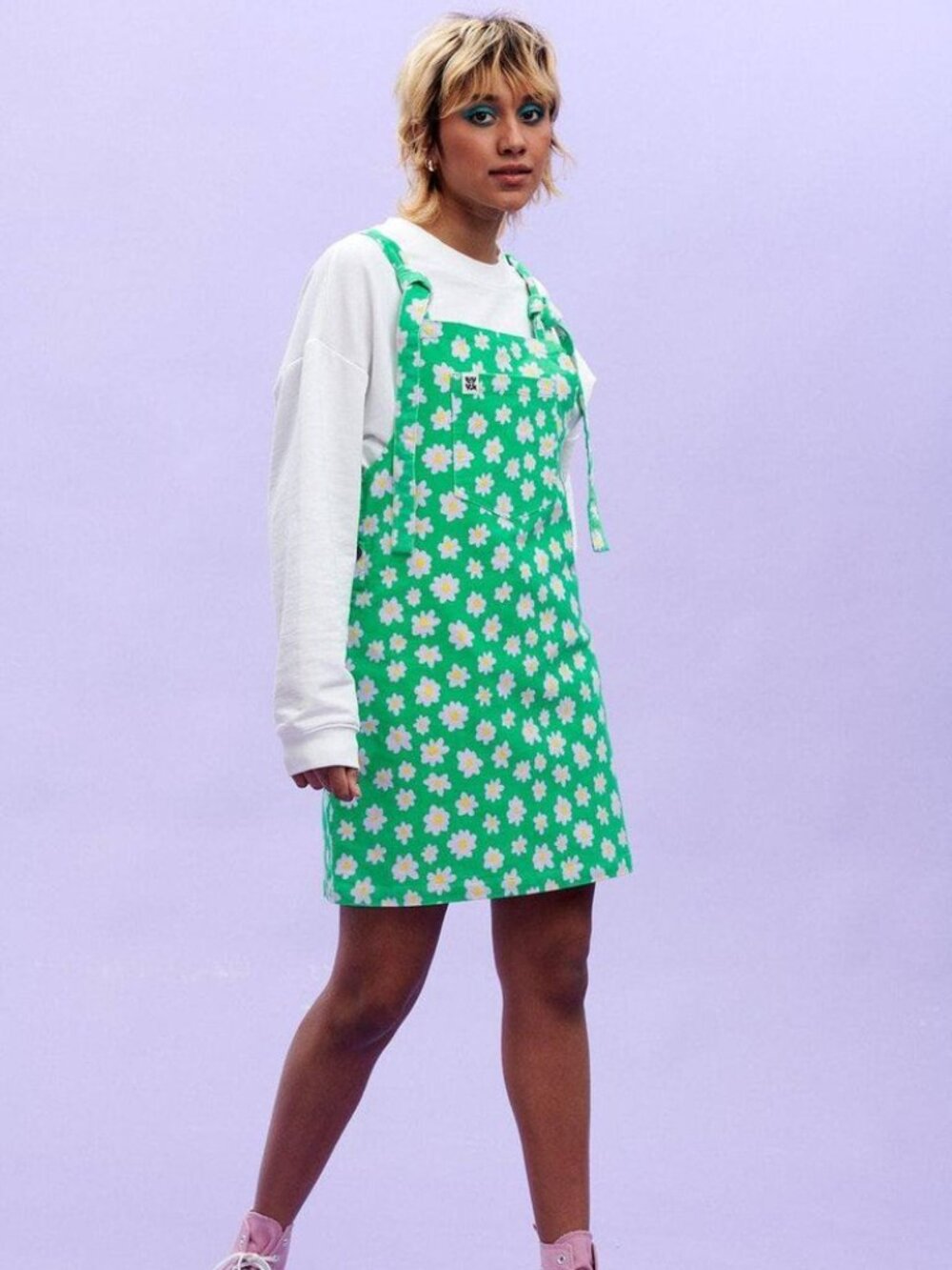 Lucy & Yak Mini Pini Corduroy Dress Whoopsy Daisy Print Large EUC